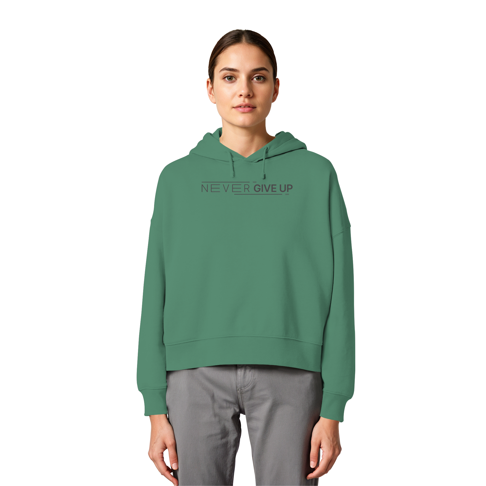 Never give up - Womens Organic Boxcut Hoodie