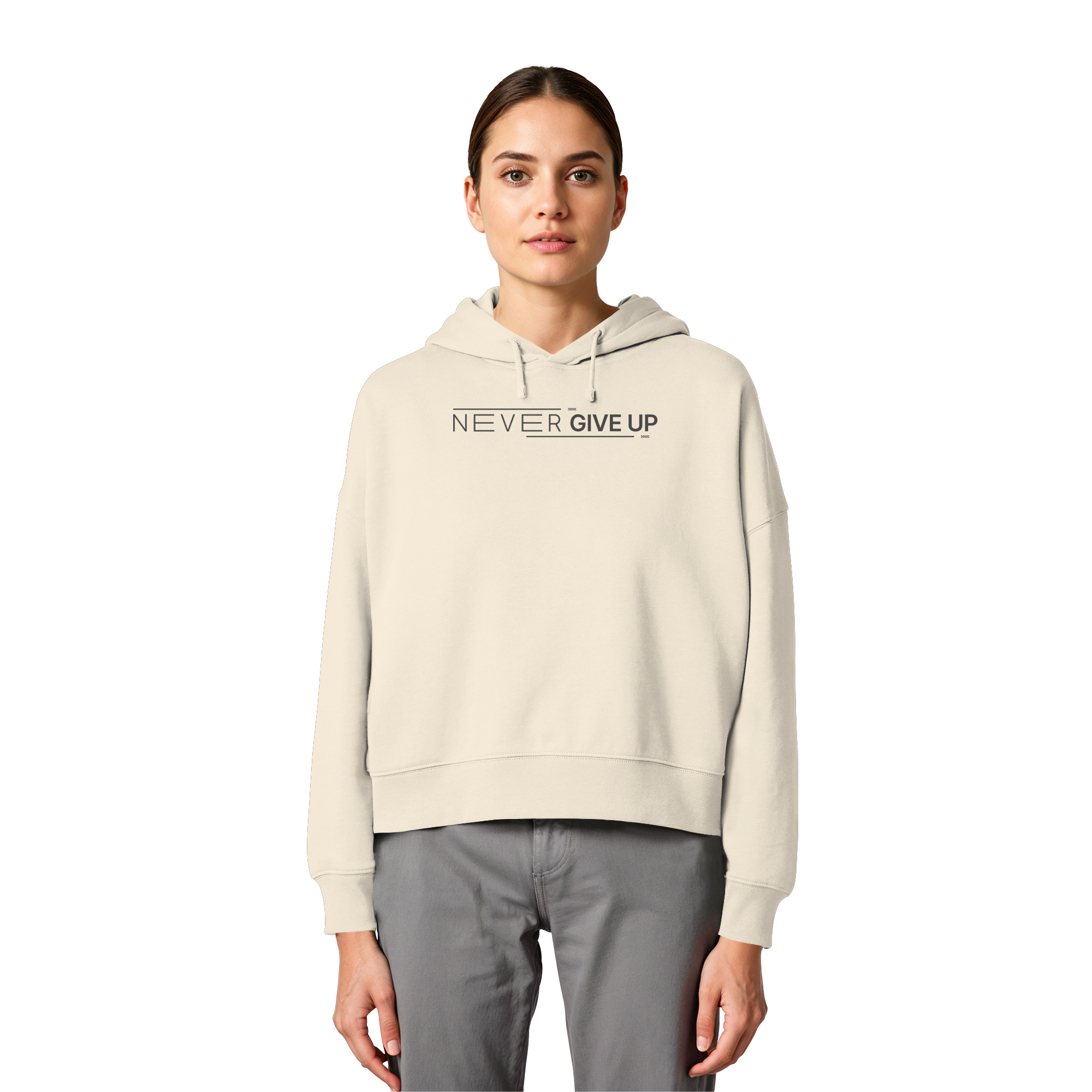 Never give up - Womens Organic Boxcut Hoodie